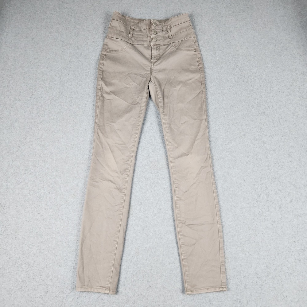 Refuge Pants Womens 0 Tan Cotton High Rise 3-Button Fly Stretch Slim Skinny Leg